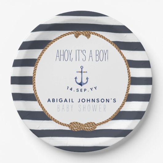 Rustikale Nautical Ahoy Es ist ein Baby Shower Nav Pappteller (Vorderseite)