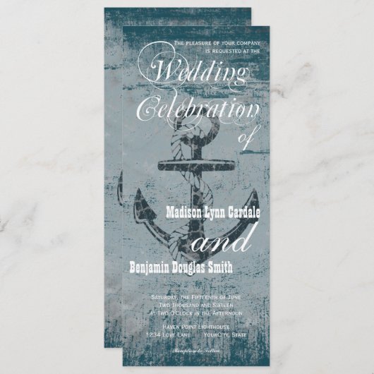 Rustikale Nautik-Anker-Einladung zur Hochzeit Einladung (Vorne/Hinten)