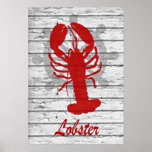 Rustikale Nautiklobster auf gewittertem Holz   Dru Poster