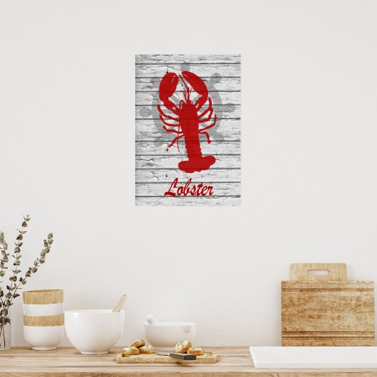 Rustikale Nautiklobster auf gewittertem Holz | Dru Poster (Küche)