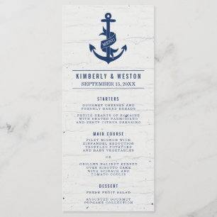 Rustikale nautische Hochzeitsmenükarte / Navy Menükarte