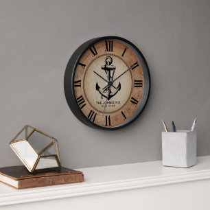 Rustikale nautische Holz- und Anker- Uhr