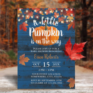 Rustikale Navy Barn Herbst Blätter Pumpkin Baby Du Einladung
