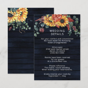Rustikale Navy Barn Wood Country Sonnenblumen Hoch Begleitkarte