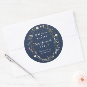 Rustikale Navy Blau Boho Wildblumen Verlobungsfeie Runder Aufkleber