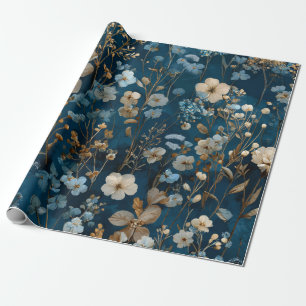 Rustikale Navy-Blau-Botanik-Elegante Vintage-Blume Geschenkpapier