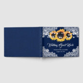 Rustikale Navy-Blau-Braunstoff-Spitze-Sonnenblumen Gästebuch (Voll)