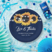 Rustikale Navy-Blau-Leinensonnenblumen-Hochzeit Pappteller (Party)