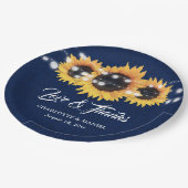 Rustikale Navy-Blau-Leinensonnenblumen-Hochzeit Pappteller (Schrägansicht)