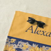 Rustikale Navy Blauer goldene Gelbe Sonnenblume Na Strandtuch (Beispiel)