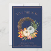 Rustikale Navy Blauer Herbst Pumpkins Hochzeit Save The Date (Vorderseite)