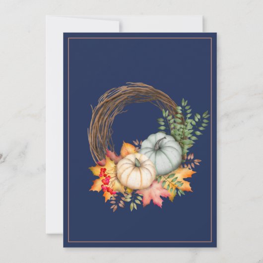 Rustikale Navy Blauer Herbst Pumpkins Hochzeit Save The Date (Rückseite)