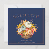 Rustikale Navy Blauer Herbst Pumpkins Hochzeit Save The Date (Vorderseite)