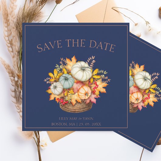 Rustikale Navy Blauer Herbst Pumpkins Hochzeit Save The Date