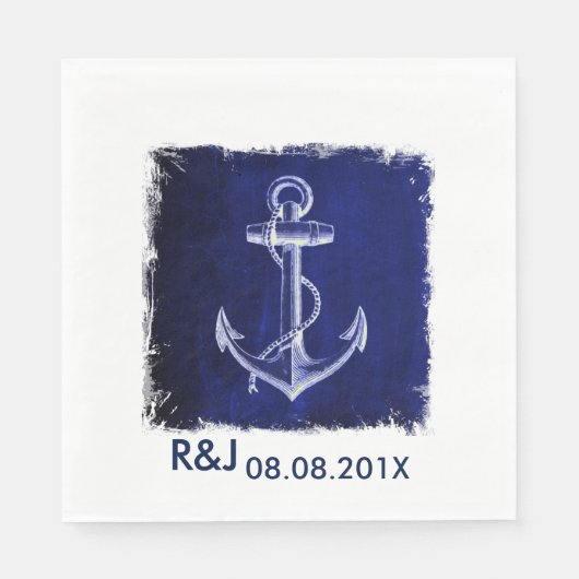 rustikale Navy Blue Anker nautische Gastgeschenk H Serviette (Vorderseite)