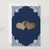 Rustikale Navy Blue Barn Wood Burlap Lace Wedding Einladung (Rückseite)