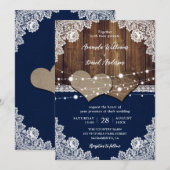 Rustikale Navy Blue Barn Wood Burlap Lace Wedding Einladung (Vorne/Hinten)