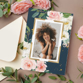 Rustikale Navy Blue & Blush Pink Floral Gold Rahme Einladung