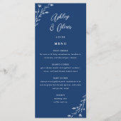 Rustikale Navy Blue Botanical Wedding Menu Card Programm (Vorderseite)