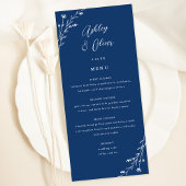 Rustikale Navy Blue Botanical Wedding Menu Card Programm