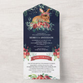 Rustikale Navy Blue Burgundy Blumenblasen-Babydusc All In One Einladung (Innen Boden)