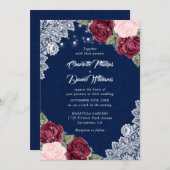 Rustikale Navy Blue Burgundy Blush Burlap Wedding Einladung (Vorne/Hinten)
