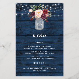 Rustikale Navy Blue Burgundy Blush Wedding Menu Ca