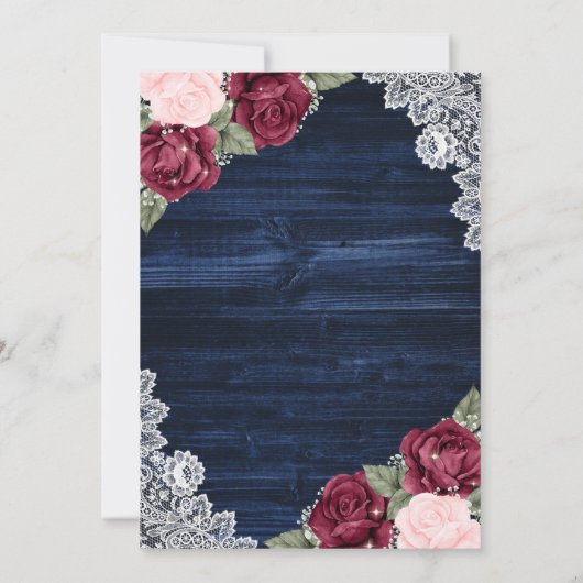 Rustikale Navy Blue Burgundy Blush Wood Wedding Save The Date (Rückseite)