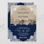 Rustikale Navy Blue Burlap Lace Hochzeit Einladung (Vorne/Hinten)