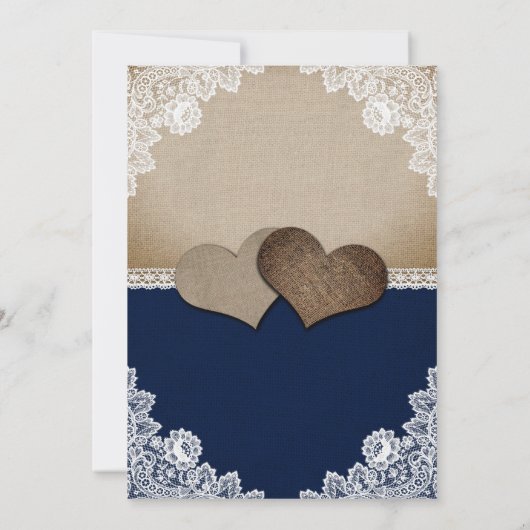 Rustikale Navy Blue Burlap Lace Hochzeit Einladung (Rückseite)
