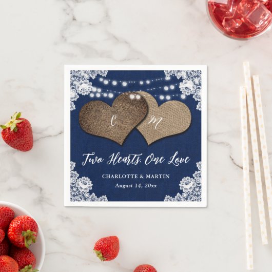 Rustikale Navy Blue Burlap Lace String Lights Hoch Serviette (Beispiel)