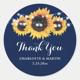 Rustikale Navy Blue Burlap Sonnenblume Gastgeschen Runder Aufkleber