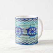 Rustikale Navy Blue Coastal Decor Ship Wheels Kaffeetasse (VorderseiteRechts)