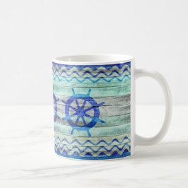 Rustikale Navy Blue Coastal Decor Ship Wheels Kaffeetasse