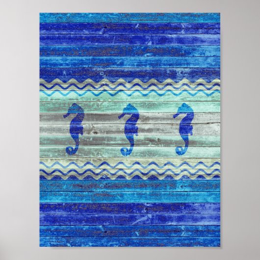 Rustikale Navy Blue Coastal Dekoration Seepferde (Vorne)