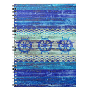 Rustikale Navy Blue Coastal Ship Wheels Notizblock