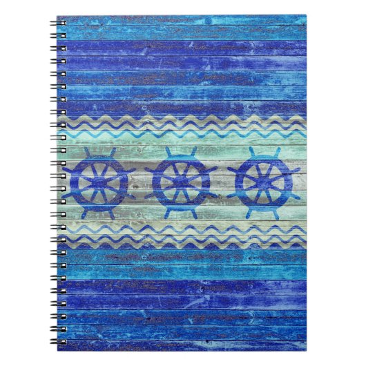 Rustikale Navy Blue Coastal Ship Wheels Notizblock (Vorderseite)