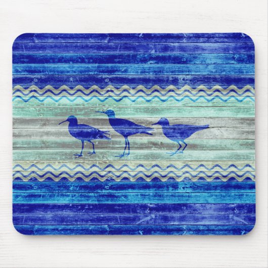Rustikale Navy Blue Coasters Sandpipers Mousepad (Vorne)