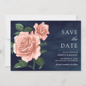 Rustikale Navy Blue Dusty Peach Rose Hochzeit Save The Date (Vorderseite)