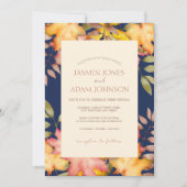 Rustikale Navy Blue Fall Herbst Leaves Hochzeit Einladung (Vorderseite)