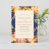 Rustikale Navy Blue Fall Herbst Leaves Hochzeit Einladung (Stehend Vorderseite)