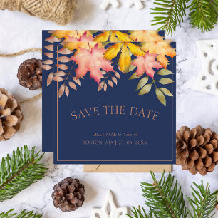 Rustikale Navy Blue Fall Herbst Leaves Hochzeit Save The Date