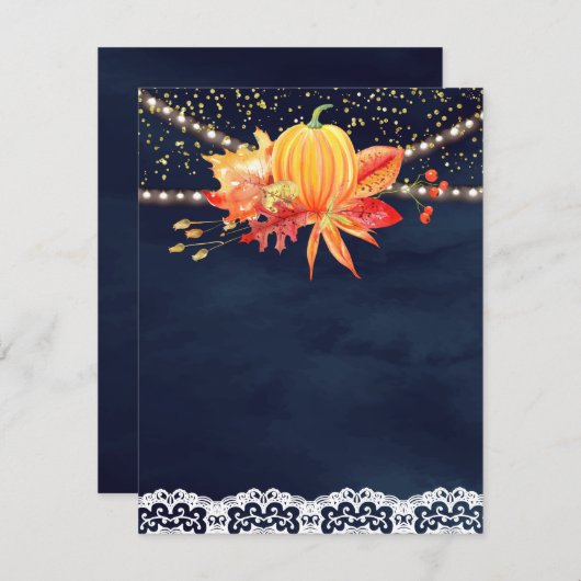 Rustikale Navy Blue Fall Maple Blätter Pumpkin Begleitkarte (Vorne/Hinten)
