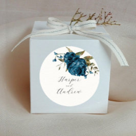 Rustikale Navy Blue Floral Gastgeschenk Hochzeit Runder Aufkleber