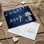 Rustikale Navy Blue Gipskraut String Lights UAWG Einladungspostkarte