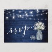 Rustikale Navy Blue Gipskraut String Lights UAWG Einladungspostkarte (Vorderseite)