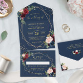 Rustikale Navy Blue Gold Geometric Wedding All In One Einladung