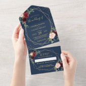 Rustikale Navy Blue Gold Geometric Wedding All In One Einladung (Abreißen)