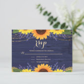 Rustikale Navy Blue Gold Lace Sonnenblume Hochzeit RSVP Karte (Stehend Vorderseite)
