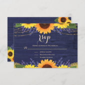 Rustikale Navy Blue Gold Lace Sonnenblume Hochzeit RSVP Karte (Vorne/Hinten)